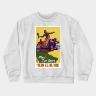 Vintage Travel Poster New Zealand Maori War Canoe Crewneck Sweatshirt